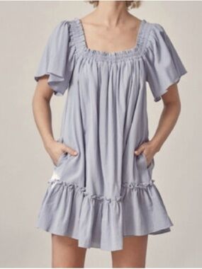 3/$15 EUC Mustard Seed Lavender Ruffled Square-Neck Mini Dress S
